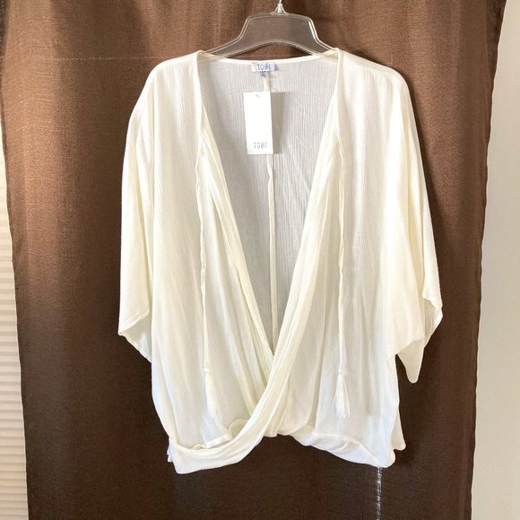 TOBI Cream Tie Front Keyhole Sheer 3/4slv Blouse S - Picture 1 of 4